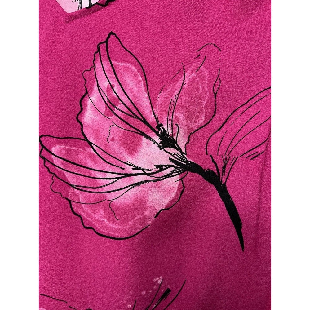 Apt 9 Blouse Top Medium Magenta Pink Floral Ruffle Flounce Sleeve Boho Career - Picture 8 of 8
